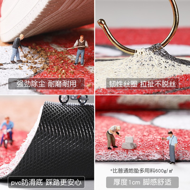 入户门地垫进门垫家用中式红色喜庆丝圈蹭土防滑耐脏脚垫门口地毯