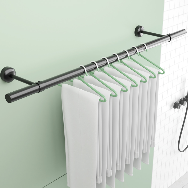 阳台晾衣杆顶装固定式晾衣架304不锈钢管烤漆黑晒衣架凉衣服单杆