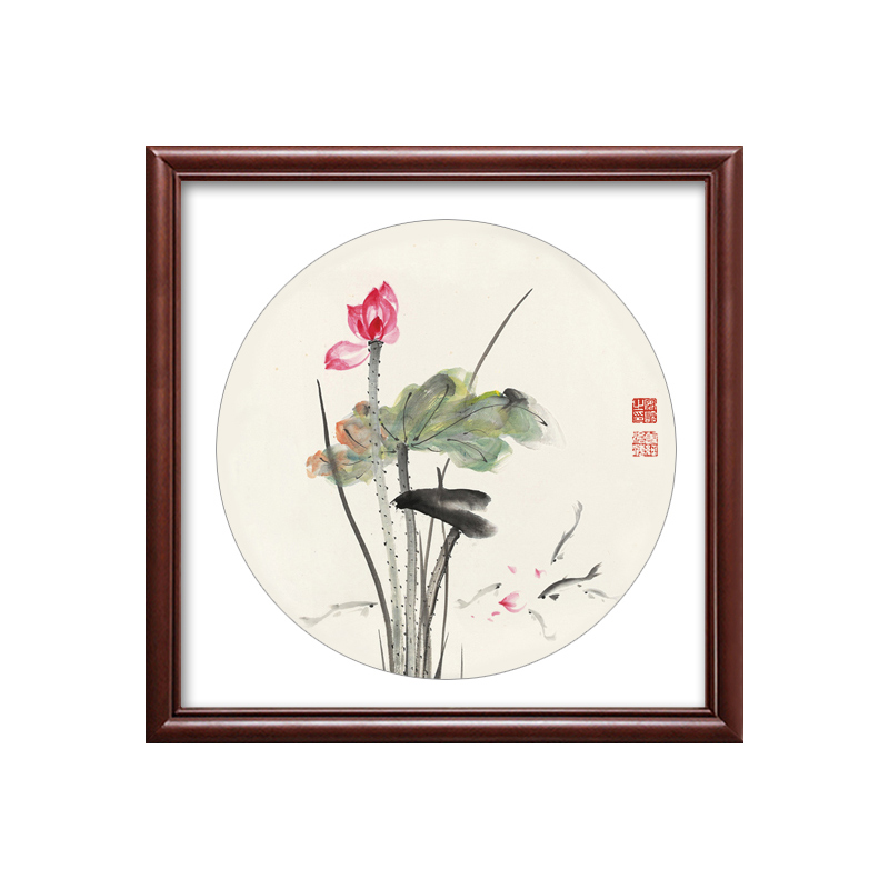 实木电表箱装饰画新中式风格免打孔遮挡电闸盒配电箱餐厅挂画荷花图片