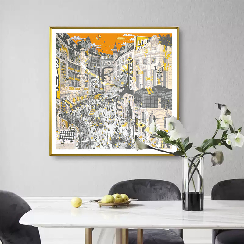 爱马橙色仕丝巾2024餐厅创意挂画壁画轻奢玄关过道方形精致装饰画图片