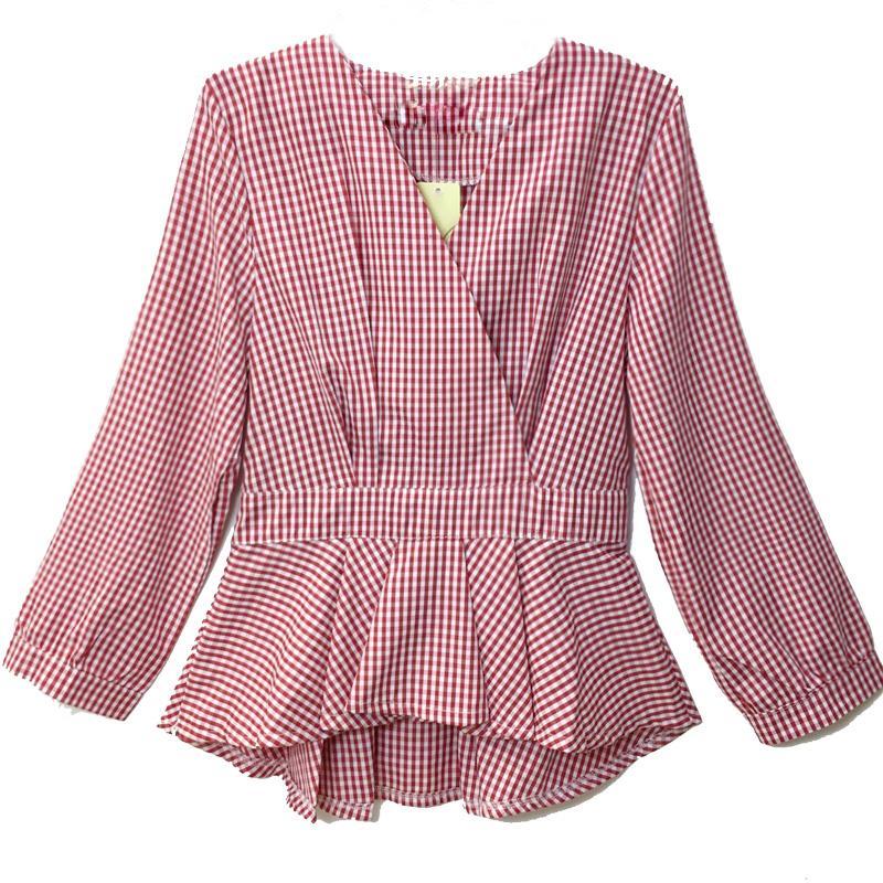 Korean Fashion Ruffles Folds Lattice Blouse Woman 2022 Summe