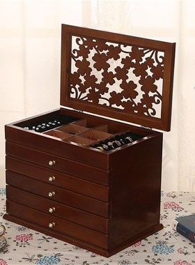 6 Tier Wooden Jewelry Box Luxury Multi-layer Retro Jewelry D