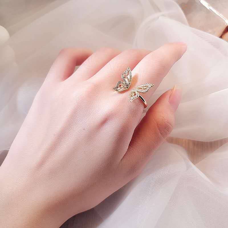 Fashionable collocation design feeling open butterfly ring