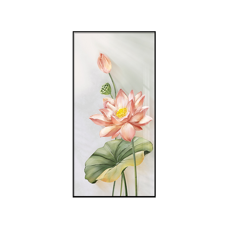 荷花图入户玄关装饰画现代轻奢高档走廊过道壁画寓意好的油画挂画图片