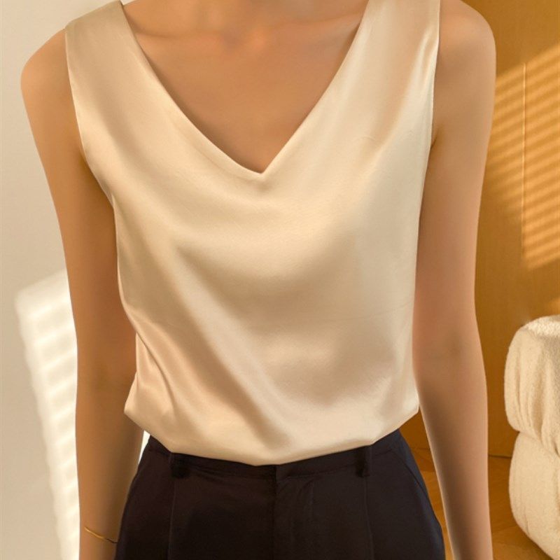 Summer Womens Blouses Chiffon V Neck T-shirts Sleeveless Be