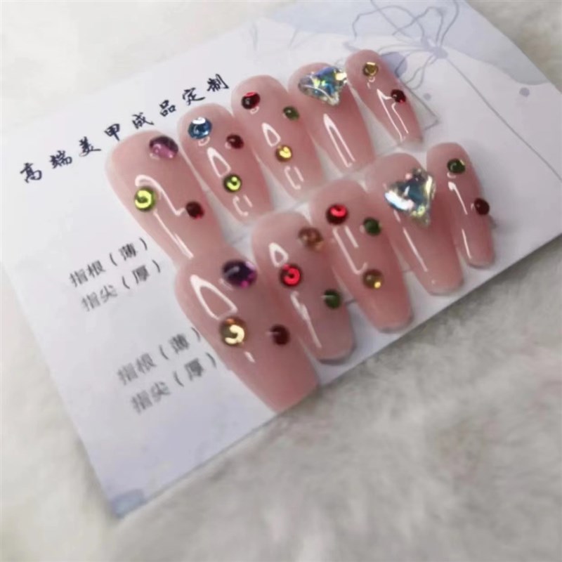 手工美甲五彩爱心款纯手工穿戴甲小猴子同款穿戴美甲贴