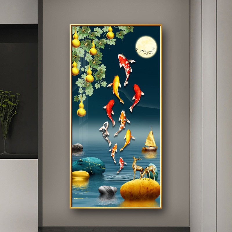 入户玄关走廊尽头过道装饰画新中式五福临门葫芦麋鹿壁画挂画轻奢图片