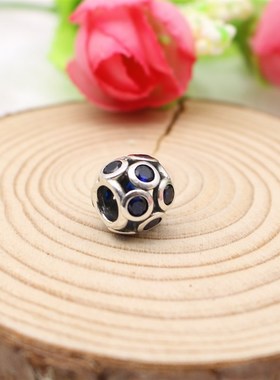 PW101 蓝色钻纯银螺纹珠子DIY银珠时尚男女礼物流行饰品