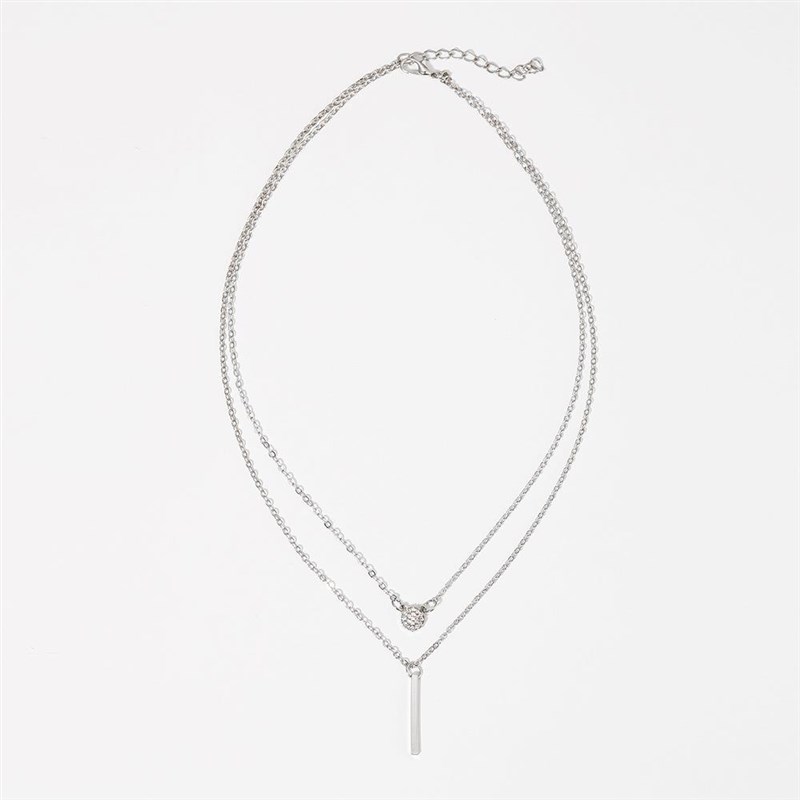 叨欧美新款ins满钻圆牌长条吊坠双层项链女创意个性叠戴锁骨链