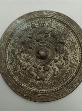古玩古董收藏西汉古代铜镜青铜包浆走兽铜镜梵文古文铜镜仿古铜镜