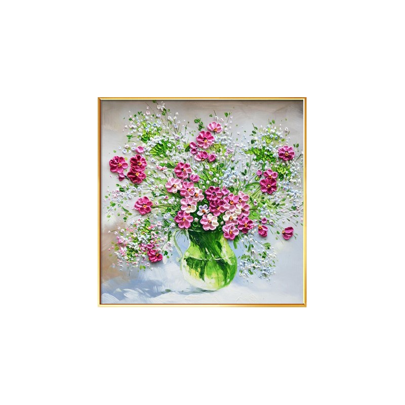现代轻奢餐厅装饰画饭厅背景墙挂画高级感正方形花卉客厅墙面壁画图片