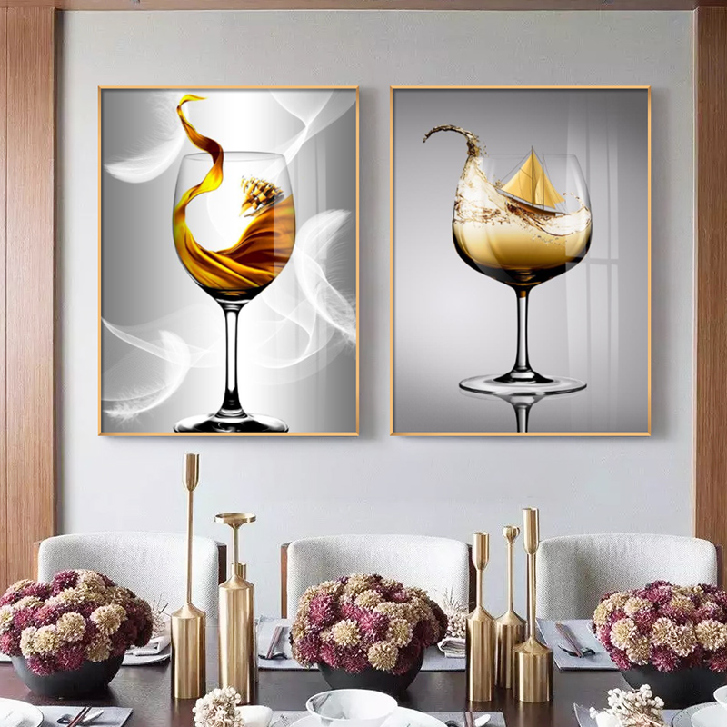 北欧餐厅酒杯装饰画现代简约饭厅画轻奢挂画单幅高档墙面壁画创意图片