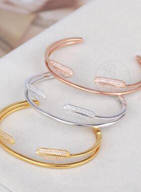 -Jewelry Inlaid Zircon Feather Shape Shiny Double Layer Fash