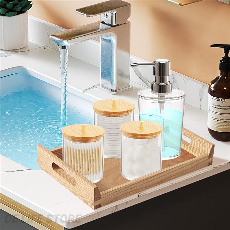 4pcs Bamboo Bathroom Accessories Set liquid Lotion Soap Disp