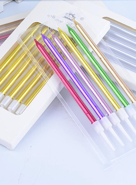 1Set Long Thin Cake Candles Metallic Birthday Candles Long T