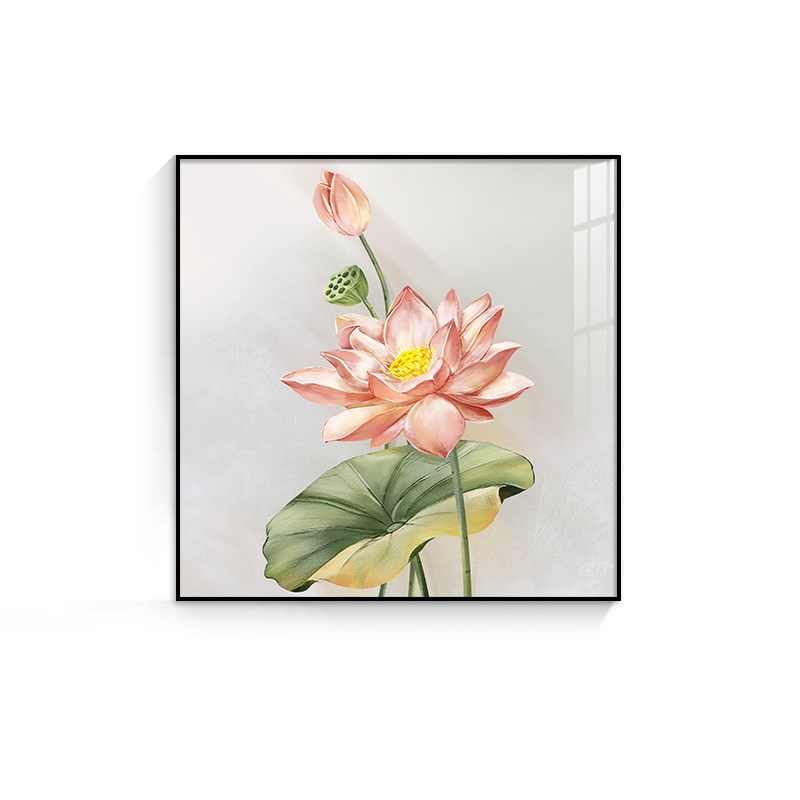 荷花新中式餐厅装饰画饭厅背景墙挂画油画茶室卧室卫生间玄关壁画图片