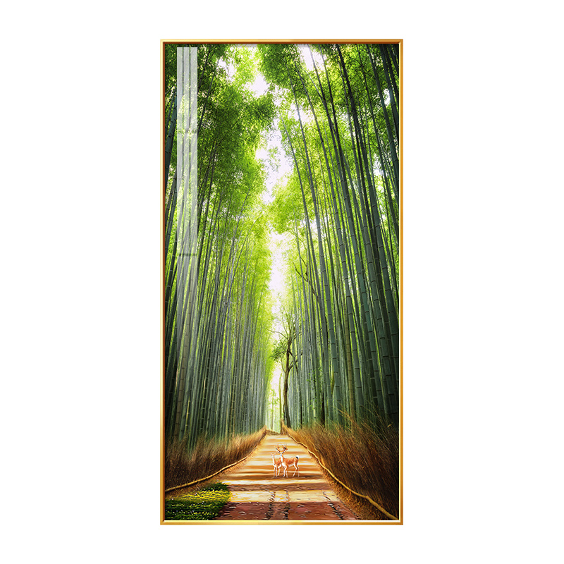 一路高升正对大门玄关画手绘油画装饰画走廊尽头挂画竹子风景壁画图片