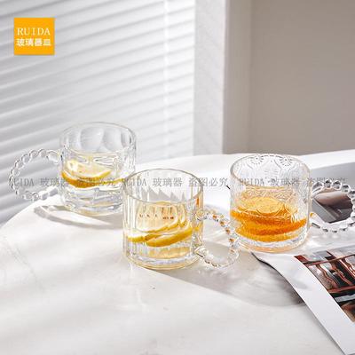 网红简约风透明女士高端玻璃杯家用玻璃水杯带把手高颜值咖啡杯子