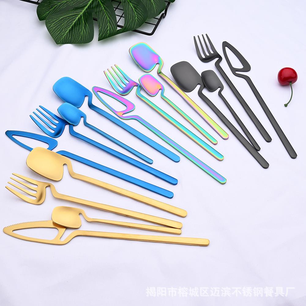 304不锈钢餐具 简约个性创意悬挂壁挂杯刀叉勺 挂杯咖啡勺子套装