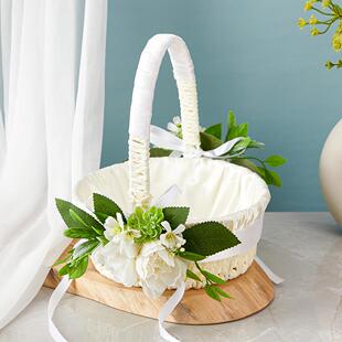 婚礼布置花童手提撒花篮子春游果篮新款婚庆用品编织小花篮