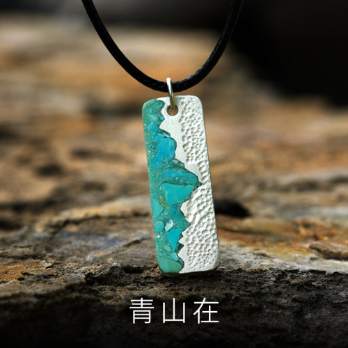 手工999足银绿松石吊坠项链
