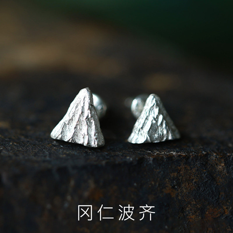 手工原创冈仁波齐纯银999耳钉