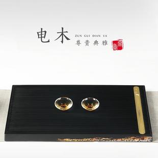 家用简约大号电木茶盘长方形排水茶台黑色无棉纱电胶木茶海托盘