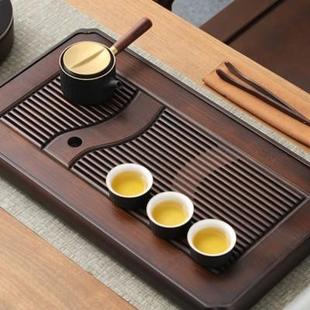 复古竹制胡桃色储排两用优逸茶盘家用简约长方形茶台茶海茶道配件