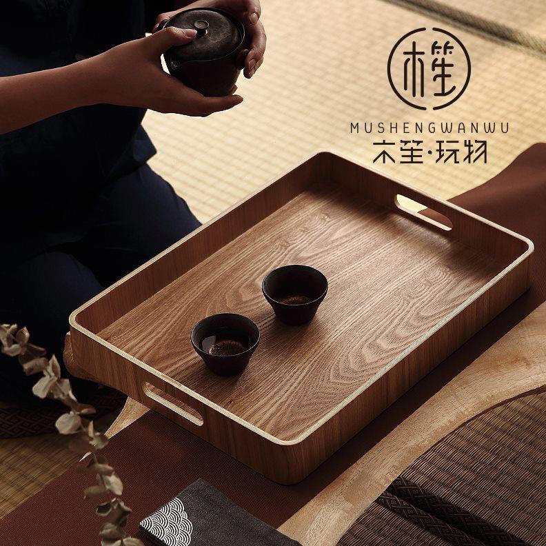 托盘家用放茶杯茶盘日式简约长方形收纳茶水盘子商用圆盘木质茶托