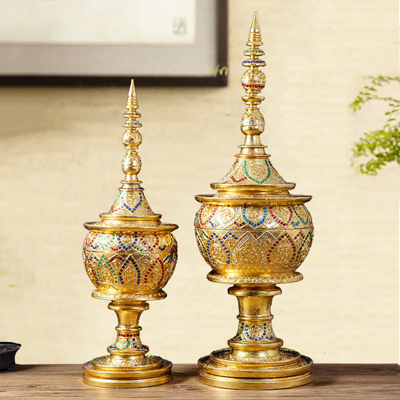 泰国佛塔摆件东南亚风格家居饰品进口工艺品客厅摆设储物盒收纳盒