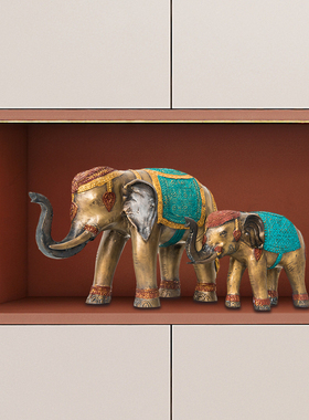 泰国大象铜摆件东南亚风格全铜工艺品客厅玄关博古架装饰桌面摆设