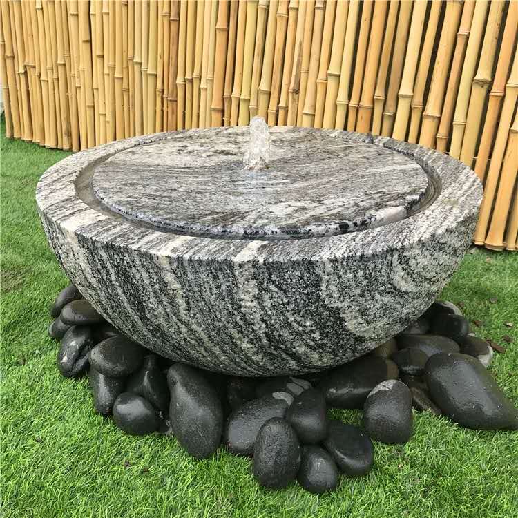 好货石钵庭院流水禅意水景枯山水花园惊鹿器石盆户外石槽流水石头