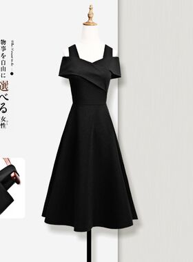好货赫本露肩连衣裙女夏法式复古赫本风小黑裙高冷御姐风气质成熟