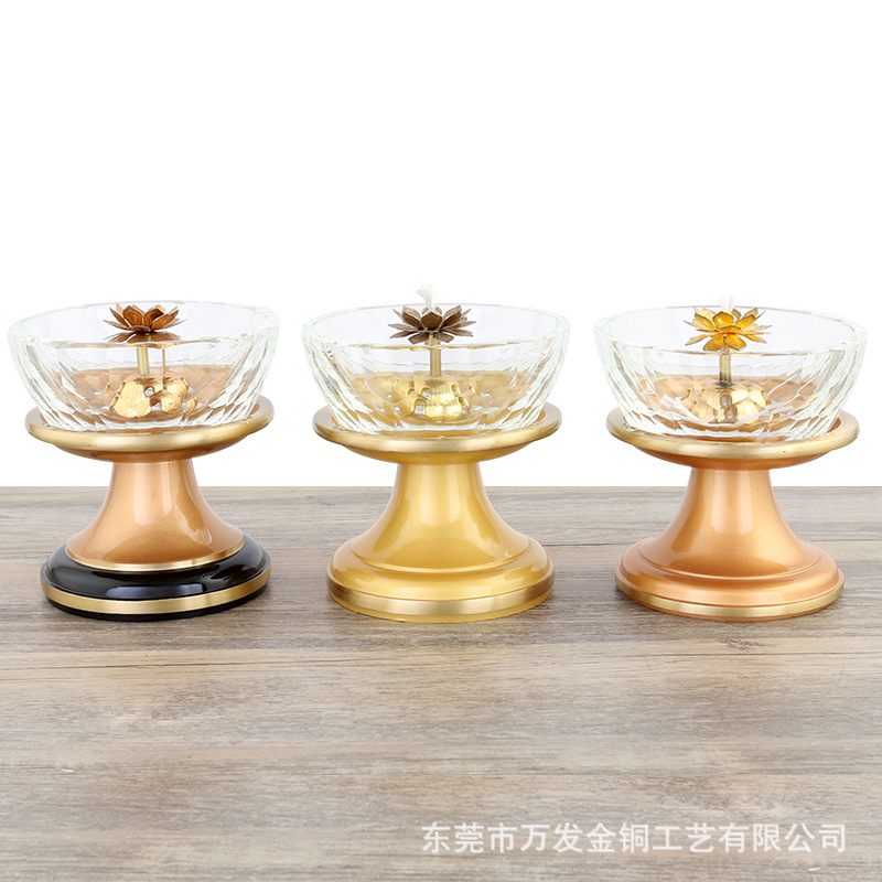 黄铜酥油灯座礼佛用品水晶蜡烛灯佛堂玻璃碗供佛油灯液体