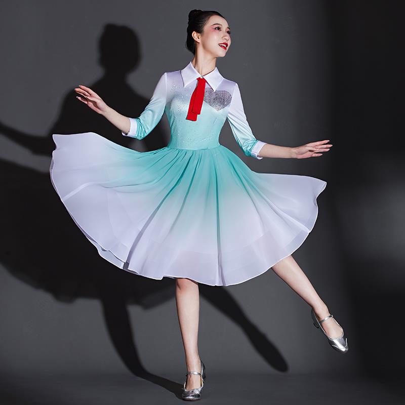 好货现代舞蹈服装青春活力快板演出服女合唱舞台表演广场舞连衣裙