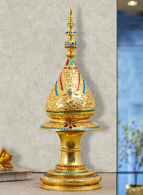 东南亚风格家居饰品泰式SPA工艺品实木禅意摆件泰国宝塔金箔摆设