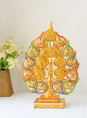 泰国木雕工艺品东南亚风格客厅桌面酒柜金菩提叶摆件家居装饰摆设