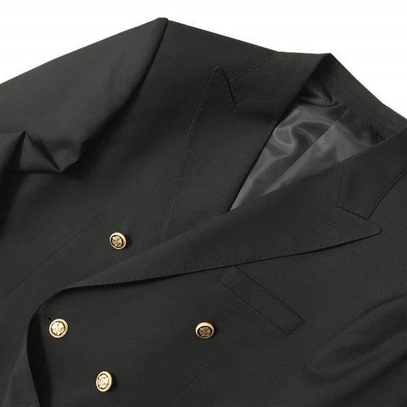 好货春夏 男士商务黑色鸟肌纹布雷泽双排扣修身西服套装那不勒斯