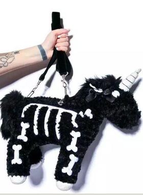 极速Dark Punk Unicorn Backpack Gothic Rock Pink Plush Flying