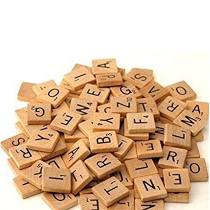 100Pcs Wooden Alphabet Tiles Black Letters &amp; Num