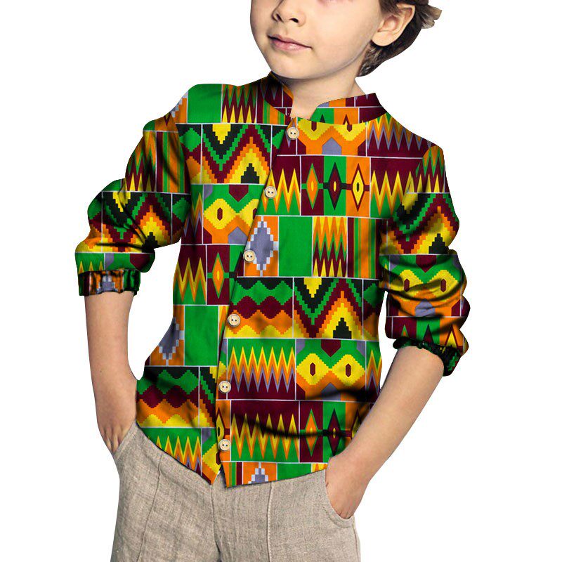 极速定制 男童上衣非洲蜡染印花拼布棉质衬衫童装African clothes