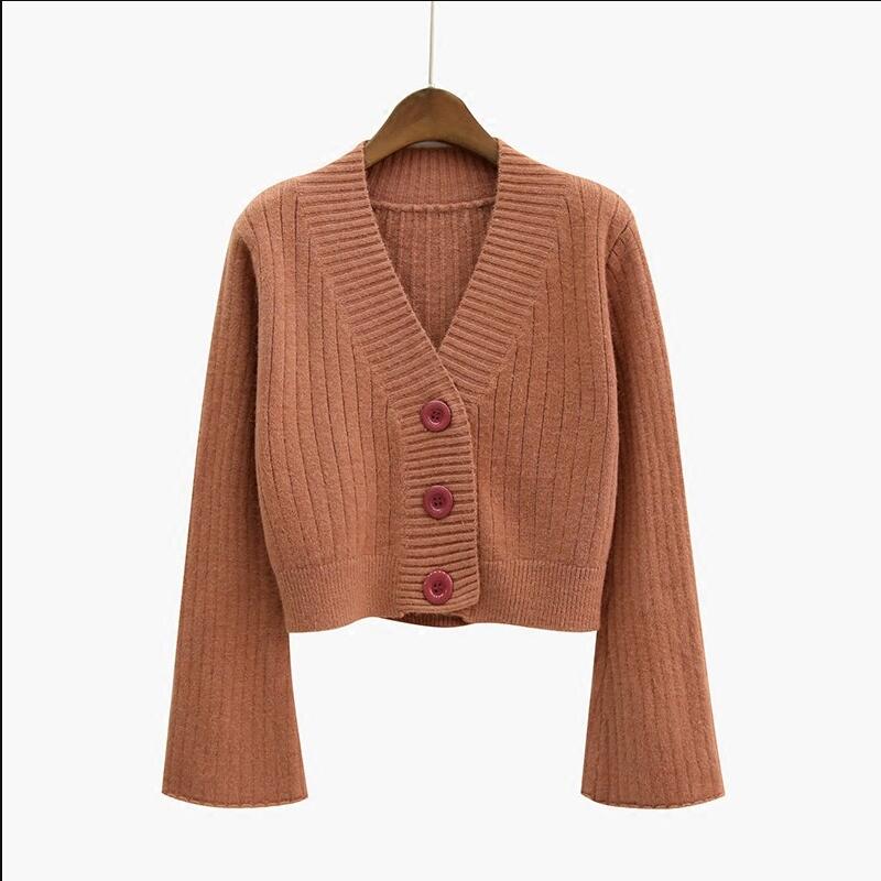 新品2021 Cardigan Autumn Long Flare Sleeve Short  Sweater Wo