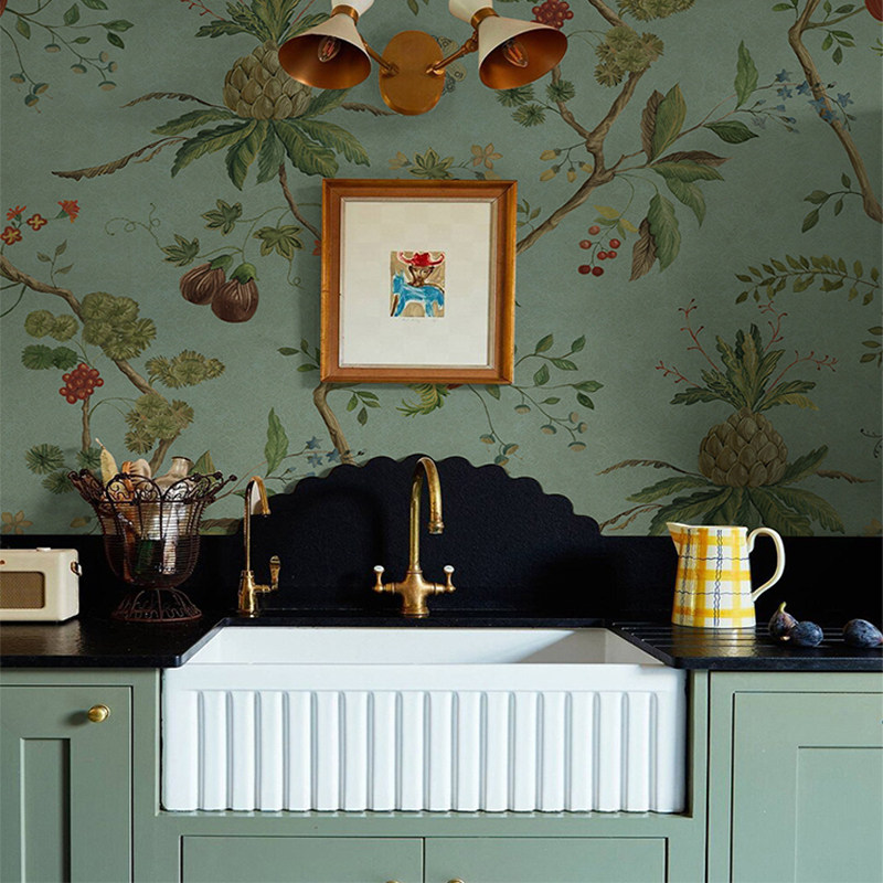 热带植物水果壁纸美式复古客厅墙纸墙布电视背景墙全屋定制无纺布