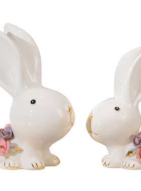 客厅创意陶瓷兔子摆件电视柜酒柜隔断家居装饰品卧室可爱小摆设