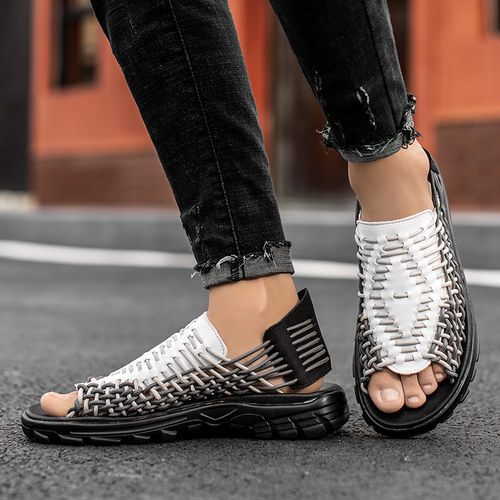 好货Mens Sandals Summer Casual Shoes Stripe Sandals Non-sli