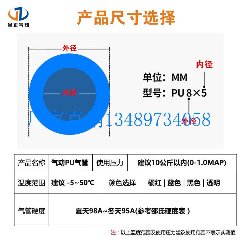 新品配件pu气管8mm软管10mm空压机气动气泵压缩气U管高压管软管透