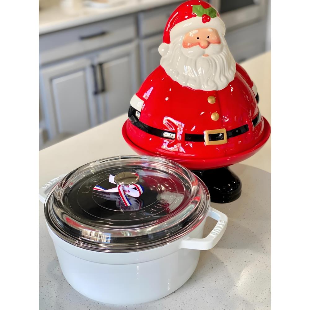 法国进口Staub珐琅铸铁锅24cm煲汤锅炖锅铂金灰玻璃盖可视化操作