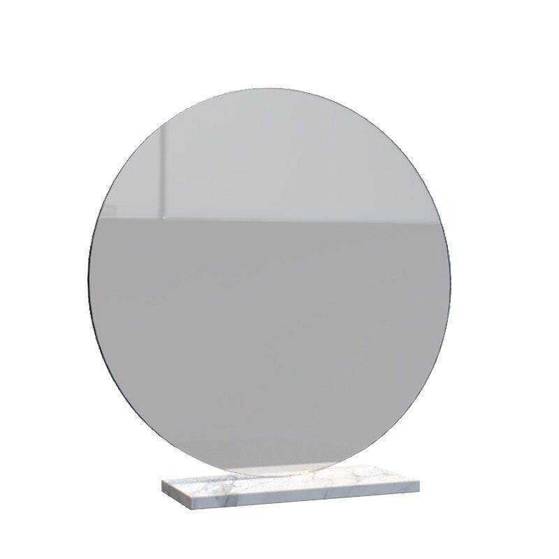 ins不锈钢大理石化妆镜简约梳妆台镜子桌面高清圆镜美妆镜不带灯