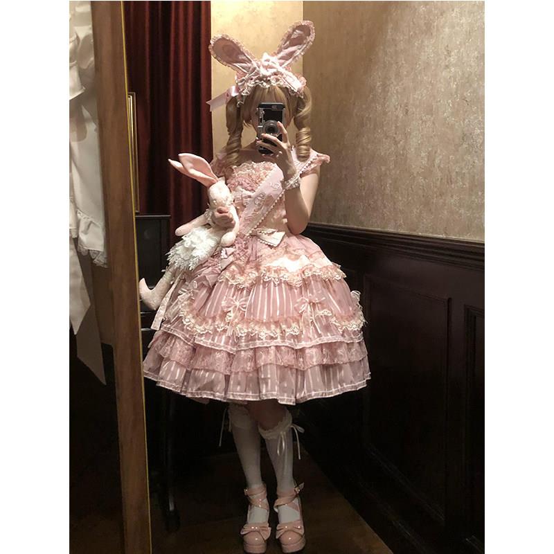 粉色丝带可爱兔子华丽蛋糕lolita裙jsk优雅cla洛丽塔连衣裙洋装