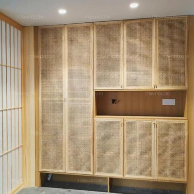 藤编门民俗客栈实木隔断屏风推拉门定制茶社平开门窗鞋藤编柜门